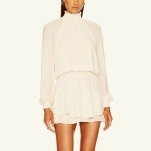 Women's Ivory Long-Sleeve Mini Dress with Smocked Neck